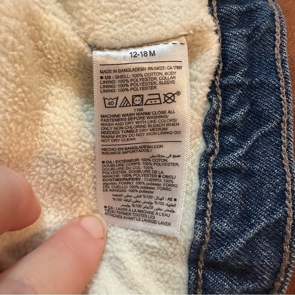 Old Navy Infant Lined Denim Jacket with Fleece Collar size 12-18M - Picture 5 of 5